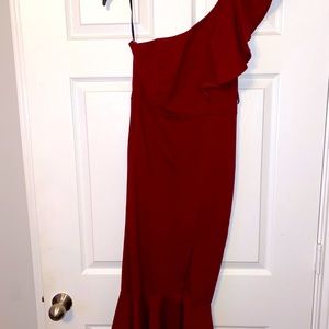 Maroon single shoulder dress